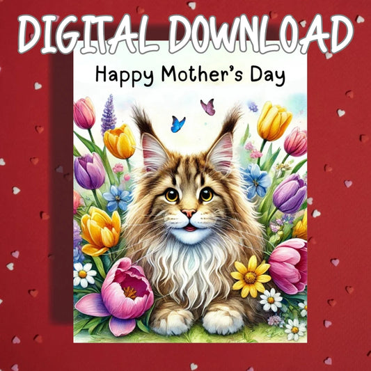 Mother's Day Printable Card: Maine Coon Cat (Digital Download)