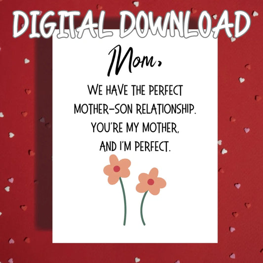 Mom Printable Card: Mother-Son Relationship (Digital Download)