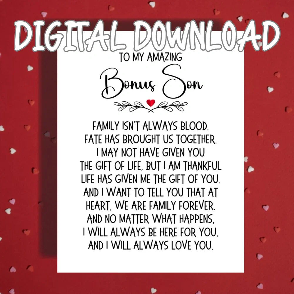 Bonus Son Printable Card From Step Parent Heartfelt Family Digital Download