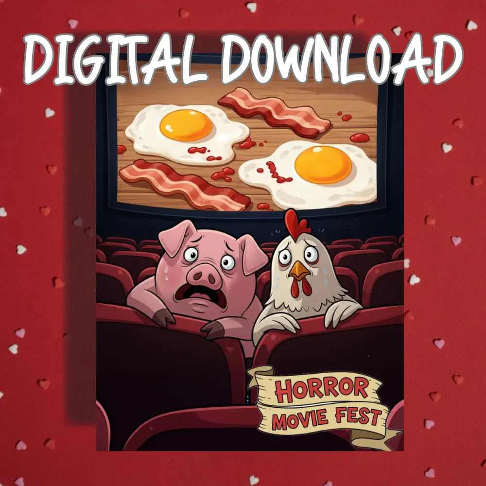 Halloween Printable Card Pig Chicken Horror Movie Bacon Eggs Halloween Digital Download