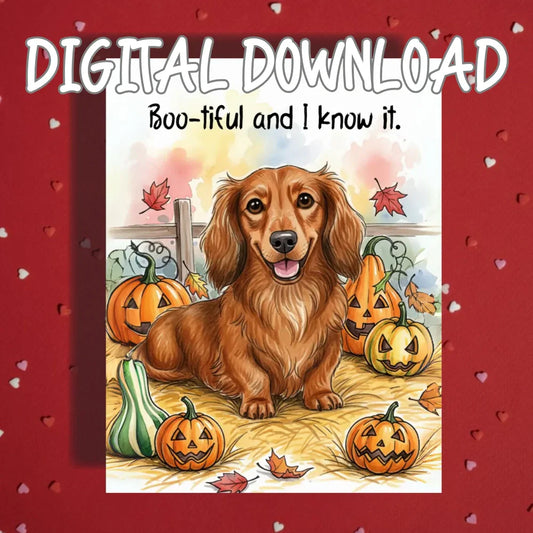 Halloween Dachshund Boo-tiful Printable Card, Cute Wiener Dog Fall Digital Download