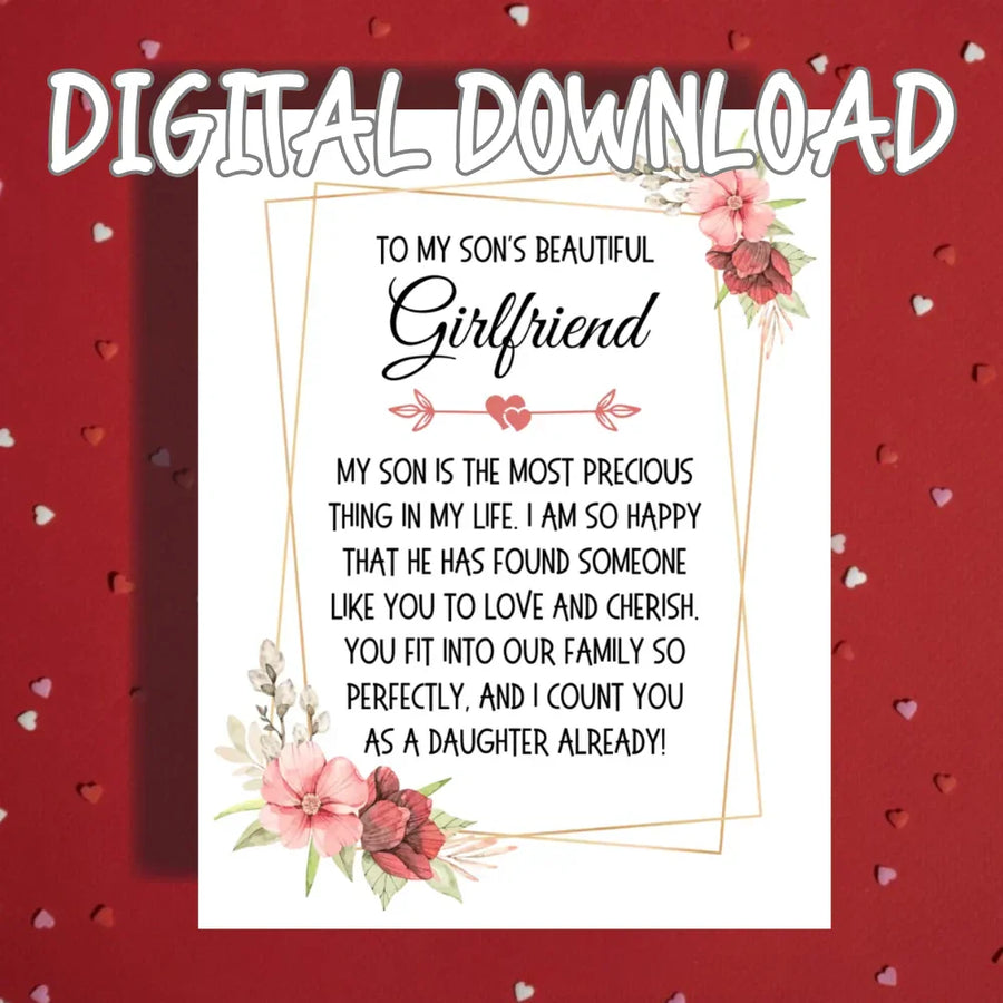 Son's Girlfriend Printable Card, From Future Mother in Law, Sentimental Family Welcome Digital Download