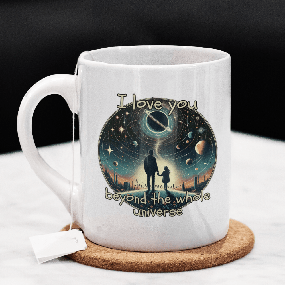 Dad and Daughter Gift, Coffee Mug With Custom Names: I Love You Beyond The Whole Universe