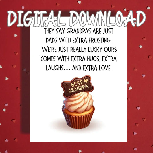 Grandpa Printable Card, Sweet Cupcake Grandpa Digital Download, Fathers Day Birthday Card