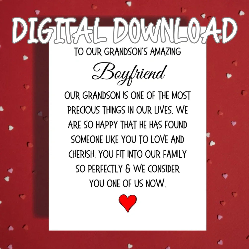 Grandson's Boyfriend Printable Card, LGBTQ Family Welcome Digital Download, Birthday Christmas