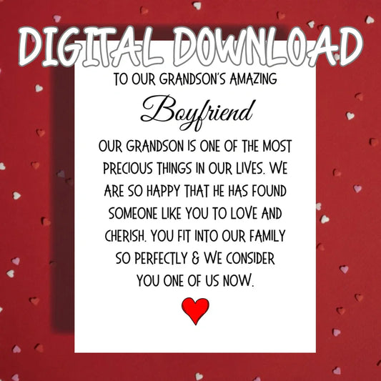 Grandson's Boyfriend Printable Card, LGBTQ Family Welcome Digital Download, Birthday Christmas