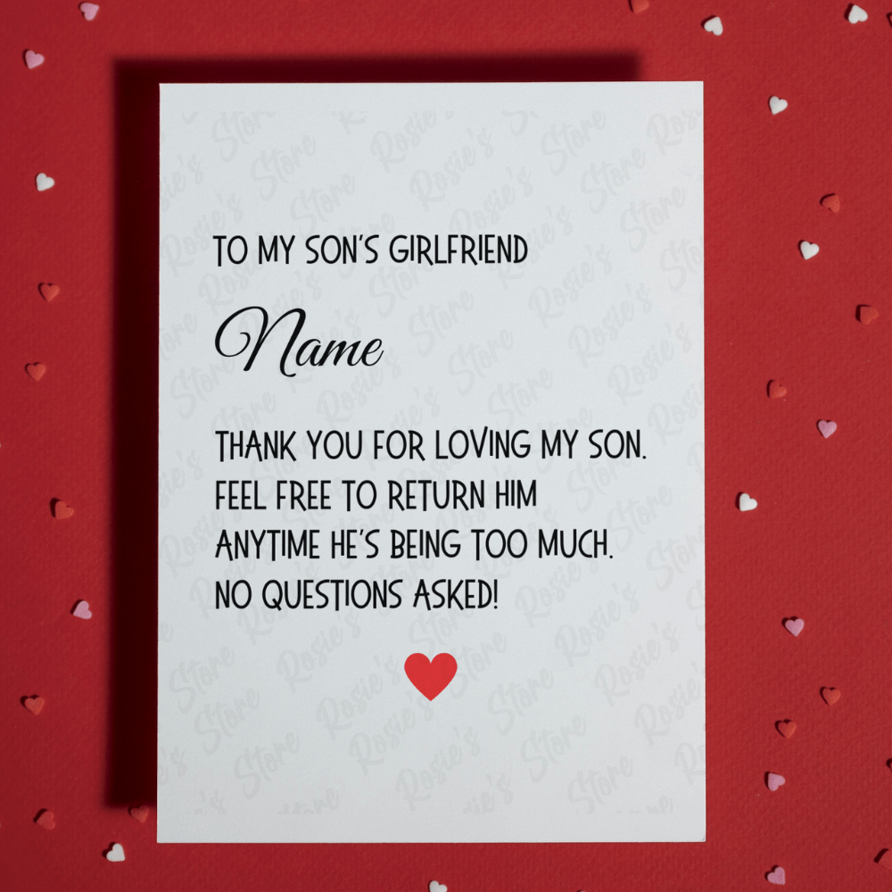 Girlfriend Funny Greeting Card For Son's Girlfriend: Thank You For Loving My Son
