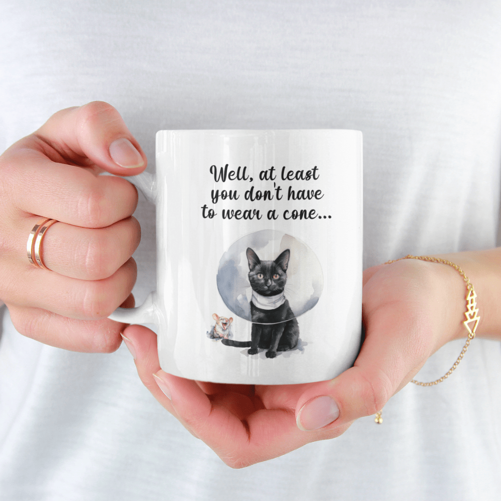 Get Well, Coffee Mug - Cat & Mouse: Well, at least you don't have to wear a cone