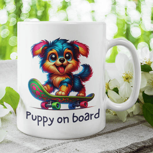 Dog, Skateboard Lover Coffee Mug: Puppy On Board