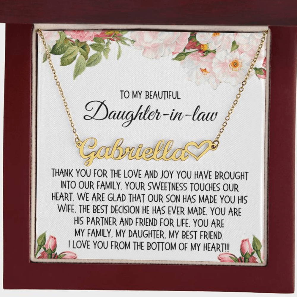 Daughter in Law Gift, Name Necklace: You Are My Family, My Daughter, My Best Friend...