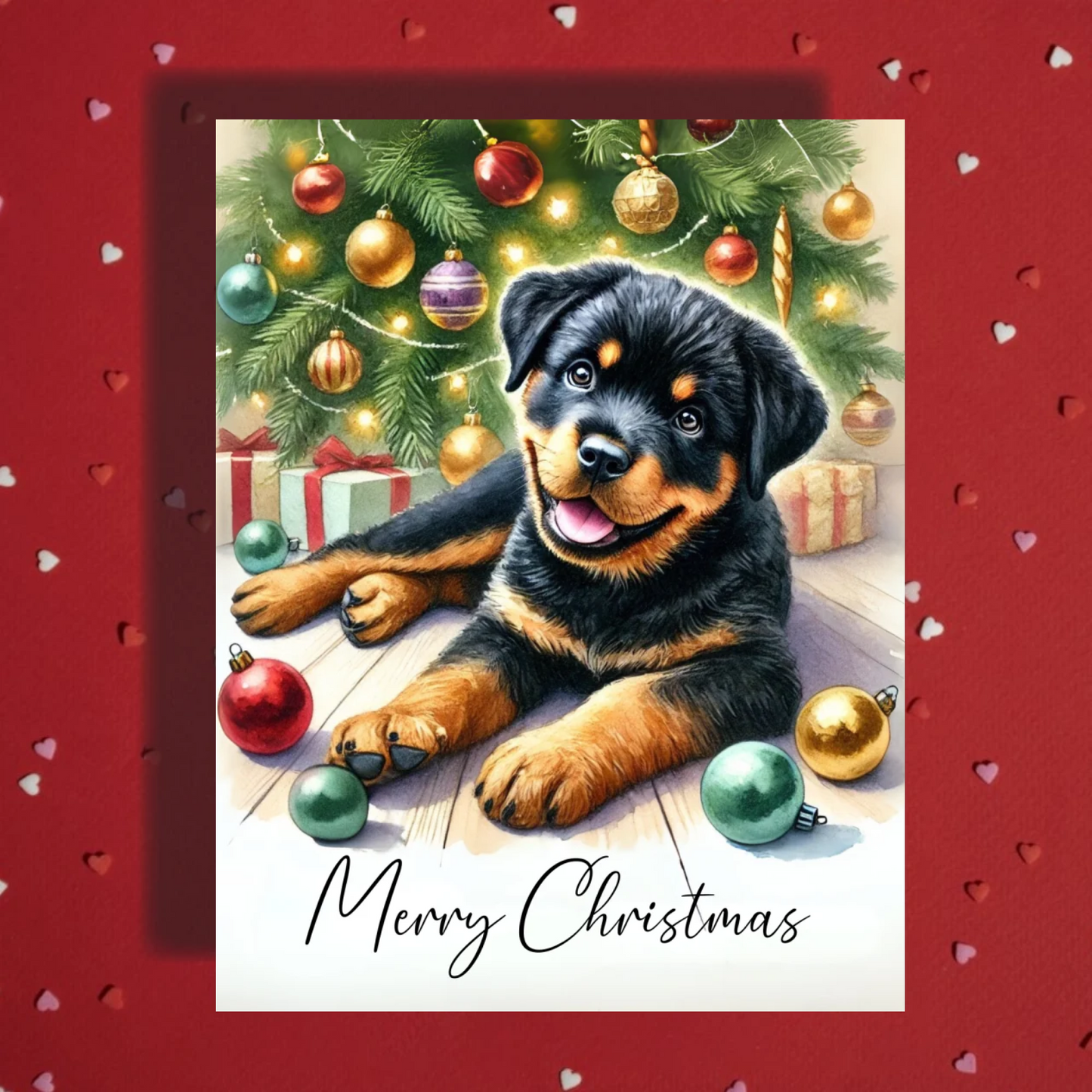 Christmas Greeting Card, Rottweiler Dog: Merry Christmas