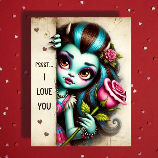 Anniversary/Birthday/Valentine's Day Greeting Card - Girl: Pssst... I Love You
