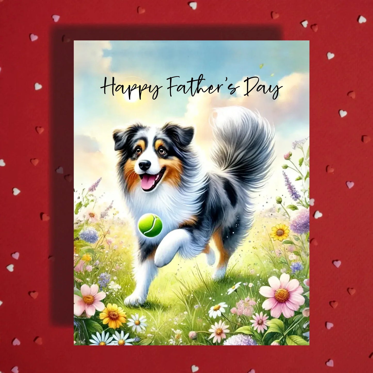 Father's Day Customizable Greeting Card, Aussie, Australian Shepherd Dog: Happy Father's Day