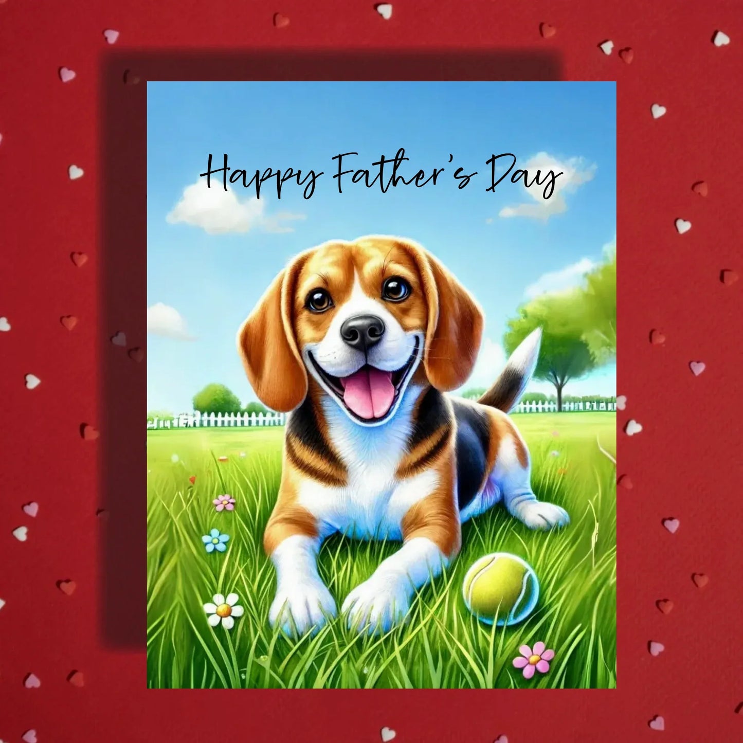 Father's Day Customizable Greeting Card, Beagle Dog with a Ball: Happy Father's Day