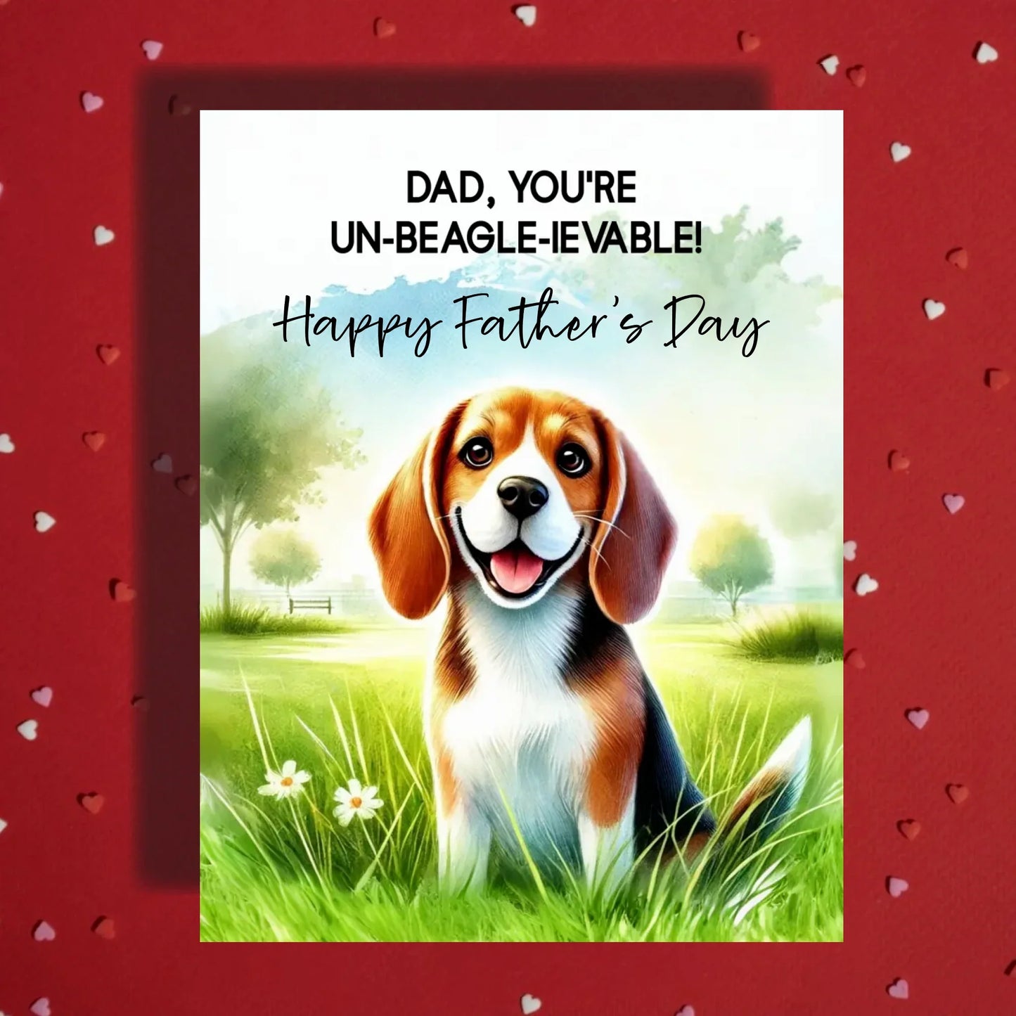 Father's Day Customizable Greeting Card, Beagle Dog: Dad, You're Un-Beagle-Ievable!