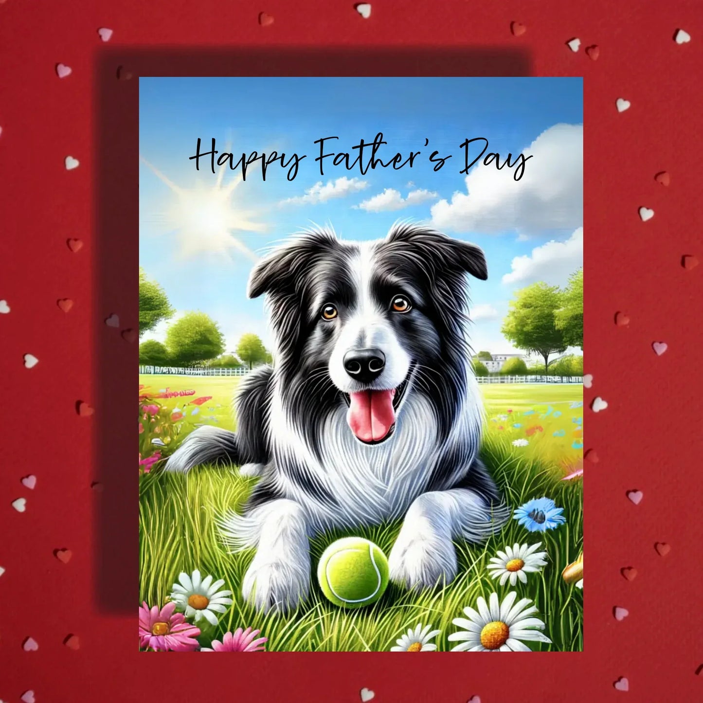 Father's Day Customizable Greeting Card, Border Collie Dog, Black & White: Happy Father's Day
