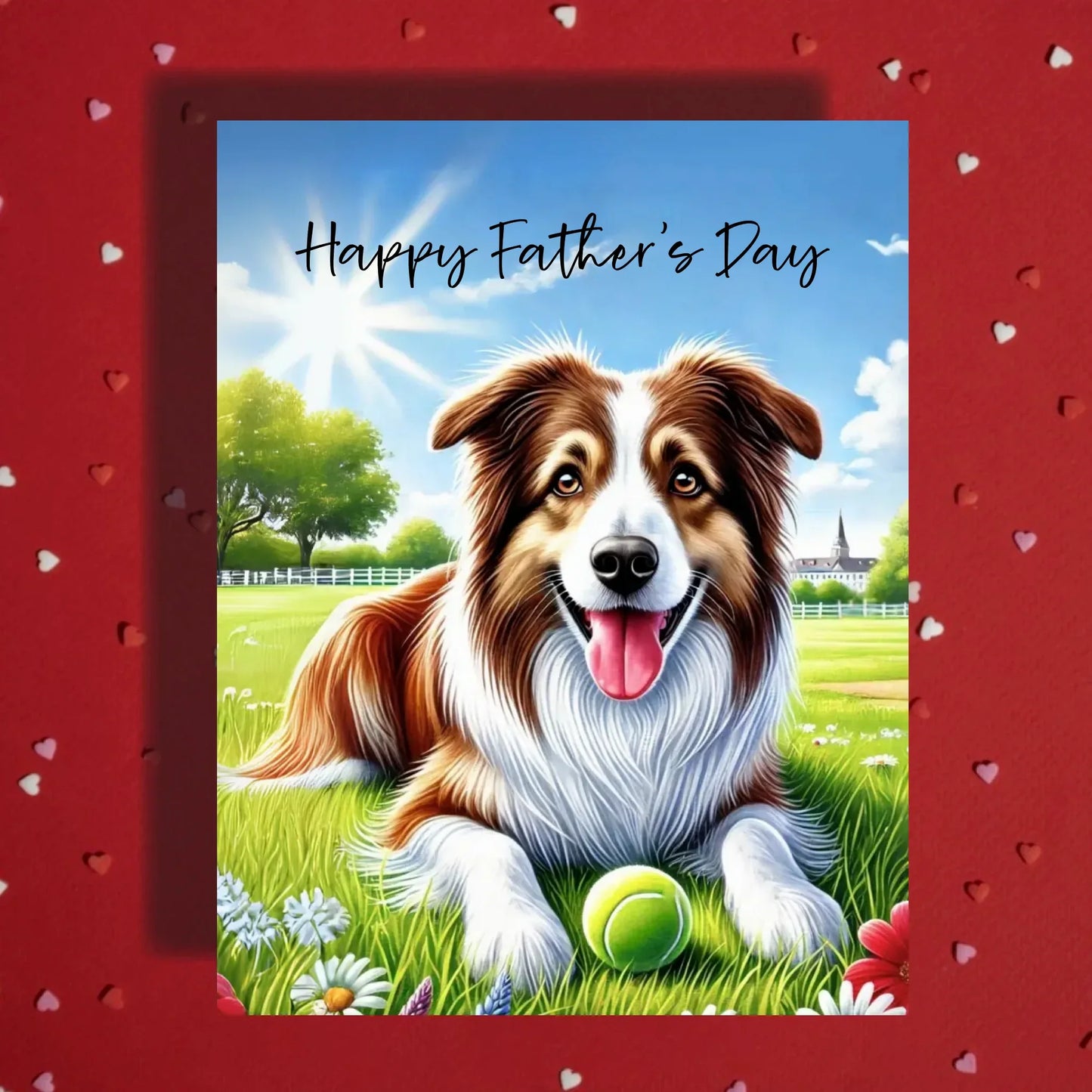 Father's Day Customizable Greeting Card, Border Collie Dog, Brown & White: Happy Father's Day