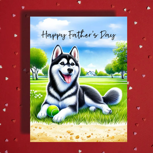 Father's Day Customizable Greeting Card, Husky Dog black and white: Happy Father's Day