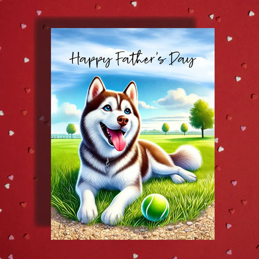 Father's Day Customizable Greeting Card, Husky Dog brown and white: Happy Father's Day