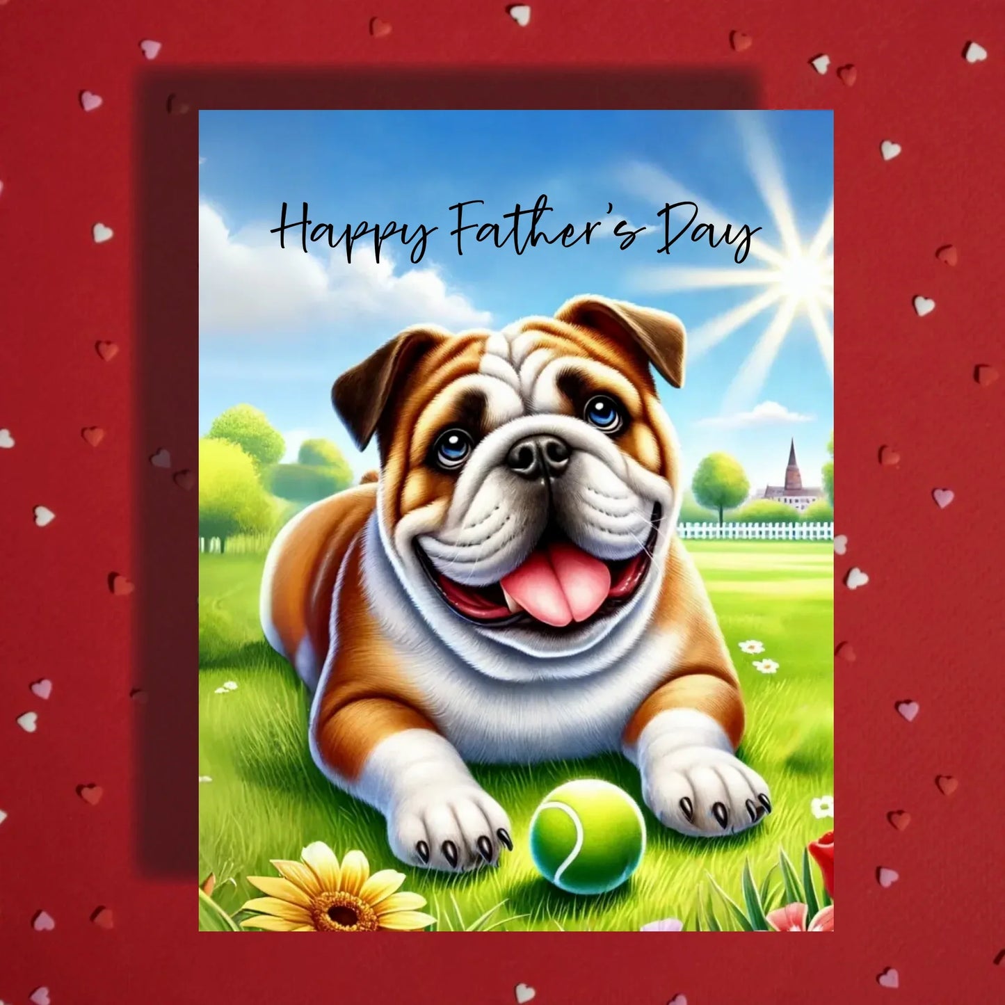 Father's Day Customizable Greeting Card, Bulldog With a Ball: Happy Father's Day