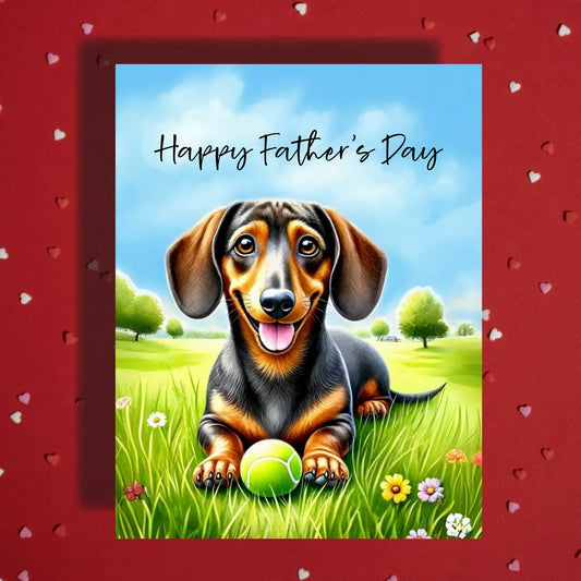 Father's Day Customizable Greeting Card, Dachshund Dog With a Ball: Happy Father's Day