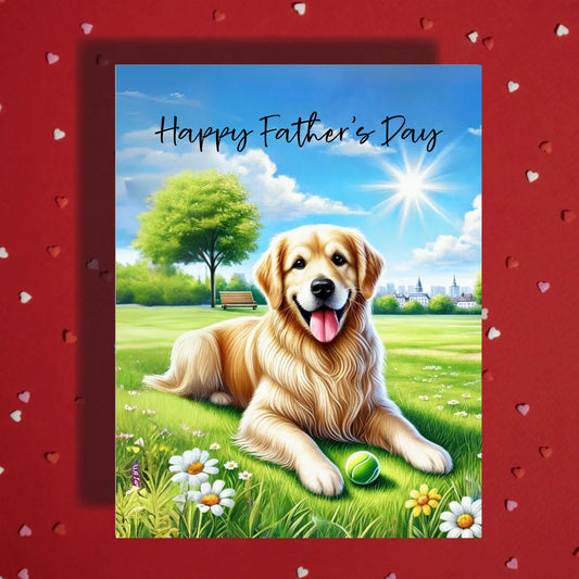 Father's Day Customizable Greeting Card, Golden Retriever Dog: Happy Father's Day