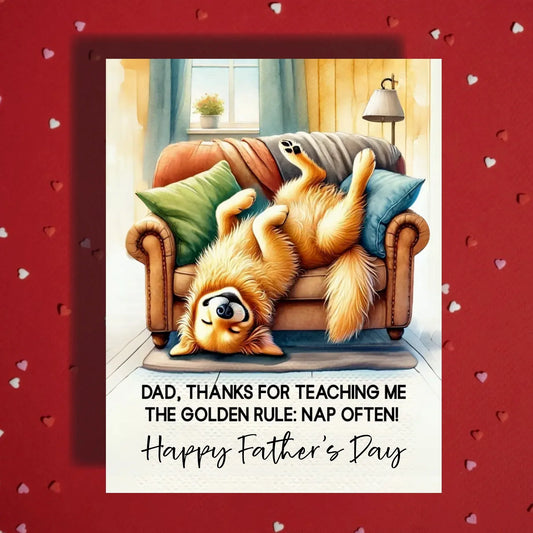 Father's Day Customizable Greeting Card, Golden Retriever Dog: The Golden Rule