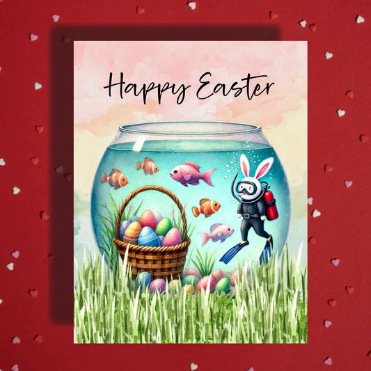 Easter Card with Bunny Scuba Diver – Fish Bowl Spring Greeting