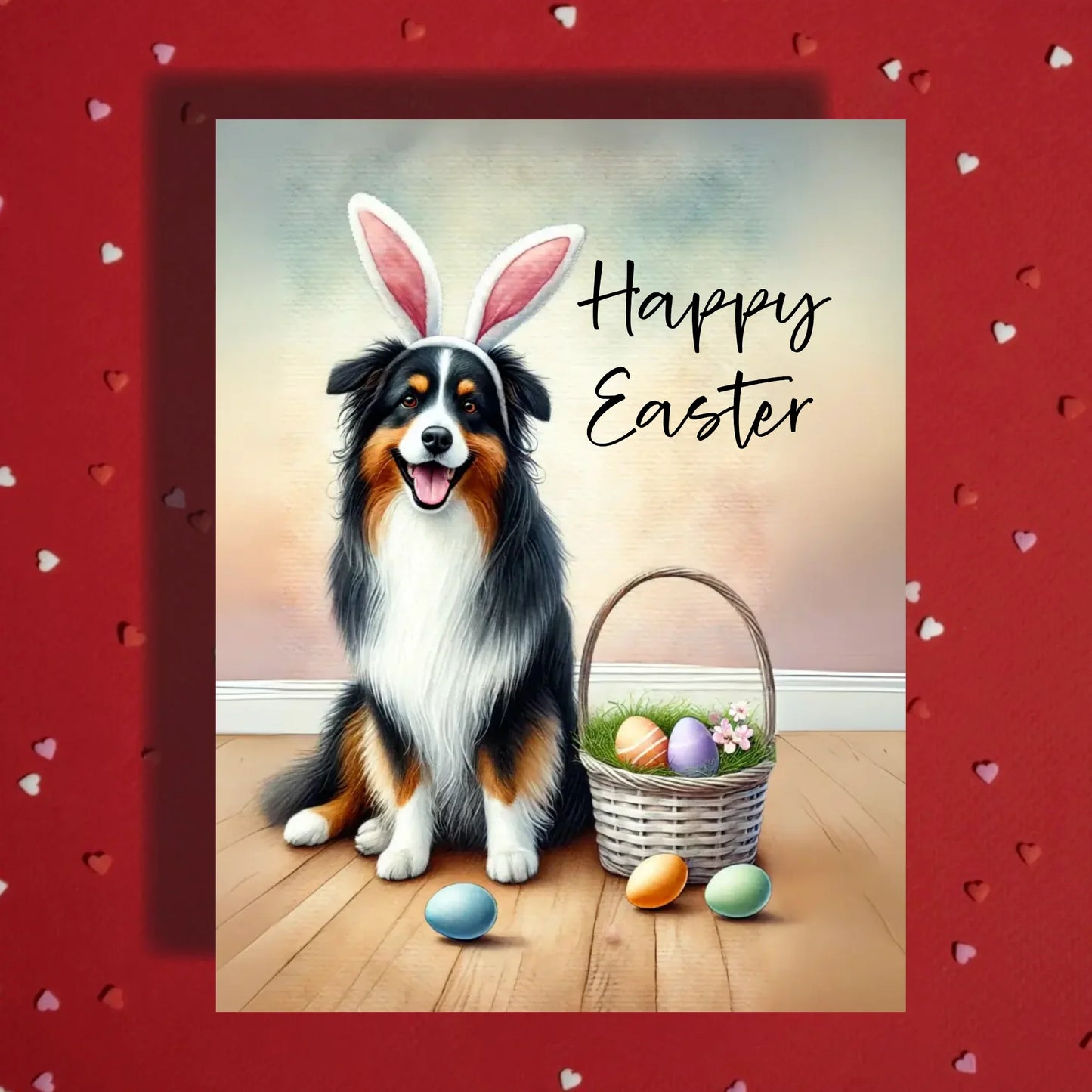 Easter Australian Shepherd Greeting Card – Cute Bunny Ears Dog Spring Greeting