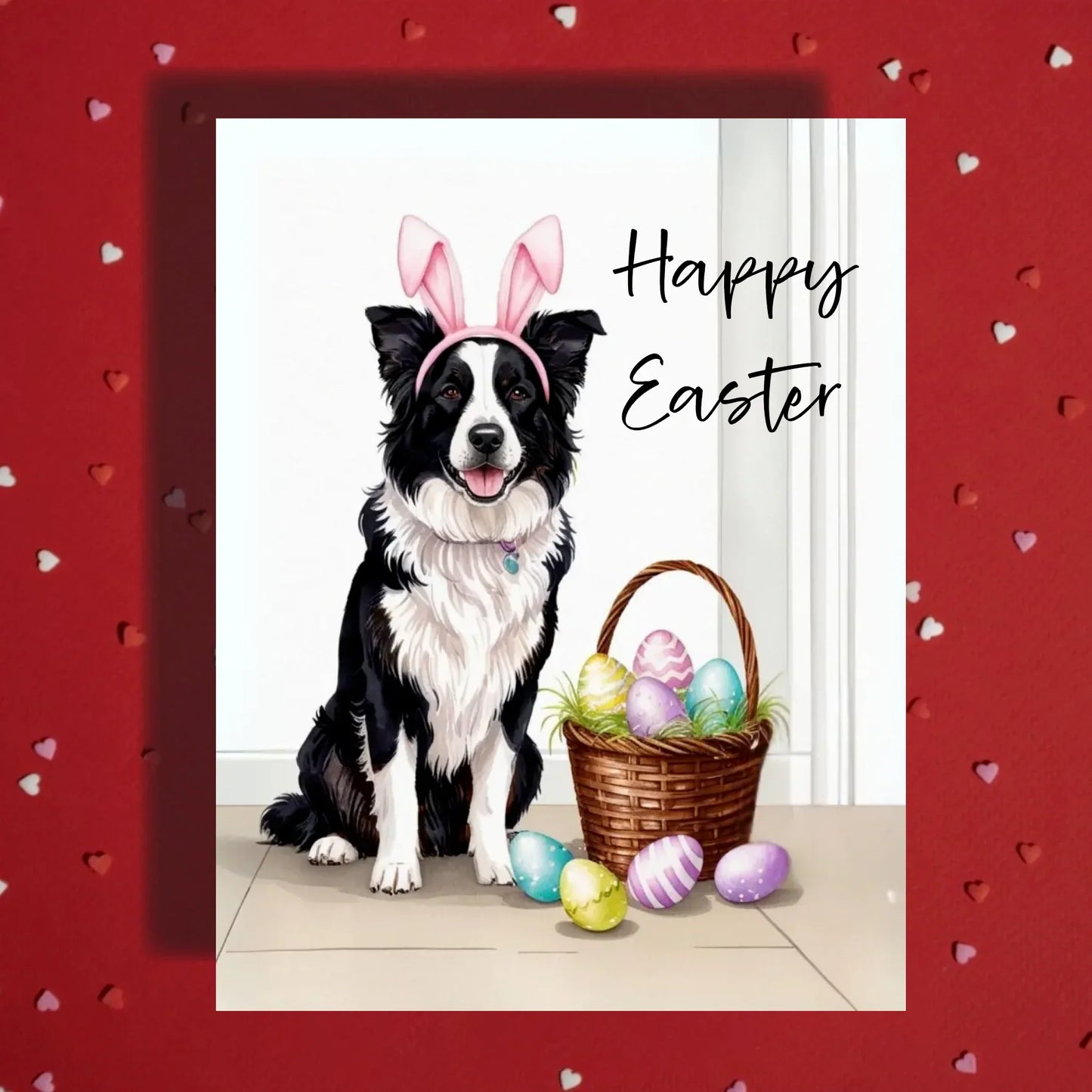 Easter Australian Shepherd Greeting Card – Bunny Ears Dog Spring Greeting