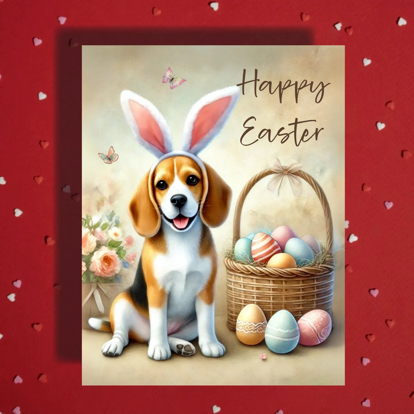 Easter Beagle Greeting Card – Cute Bunny Ears Dog Spring Greeting