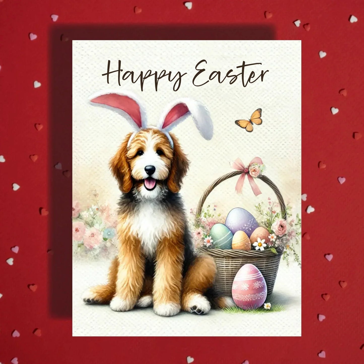 Easter Bernedoodle Greeting Card – Cute Bunny Ears Dog Spring Greeting