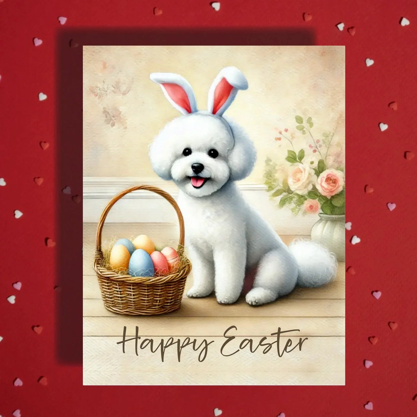 Easter Bichon Frise Greeting Card – Cute Bunny Ears Dog Spring Greeting