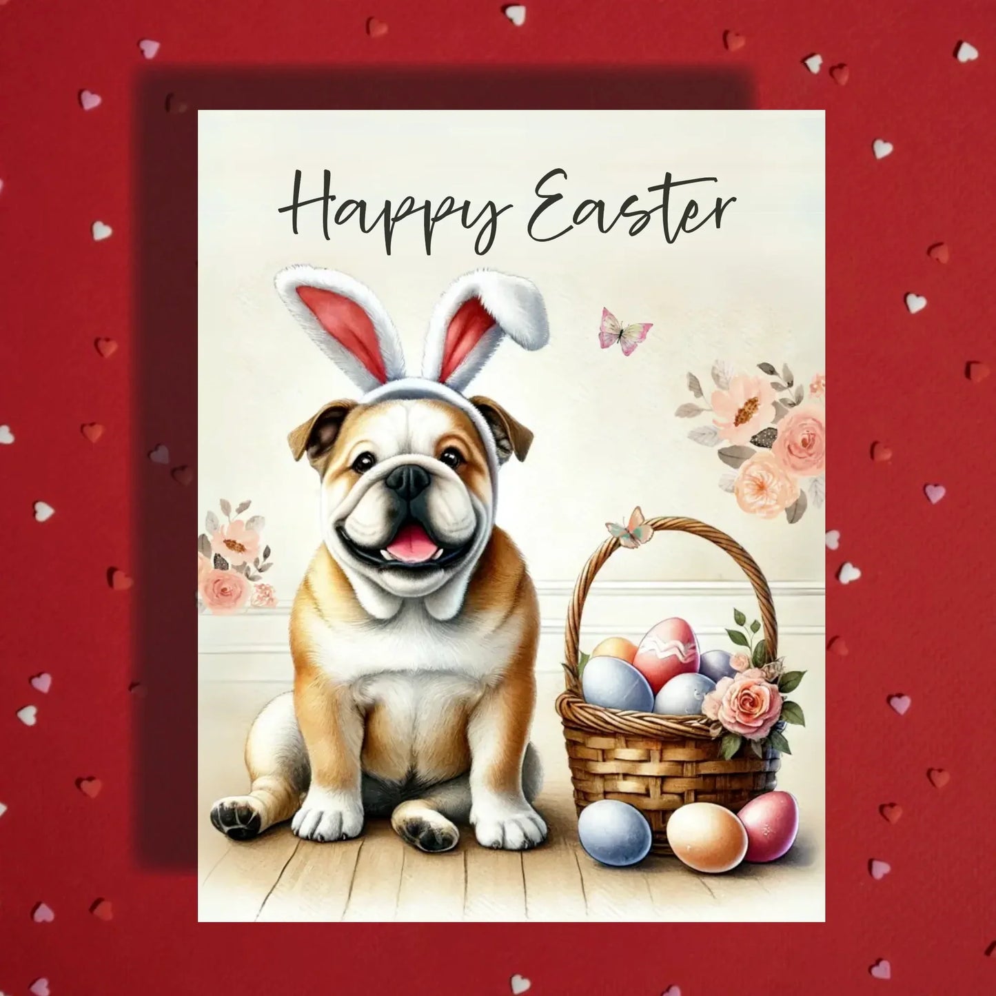 Easter Bulldog Greeting Card – Cute Bunny Ears Dog Spring Greeting