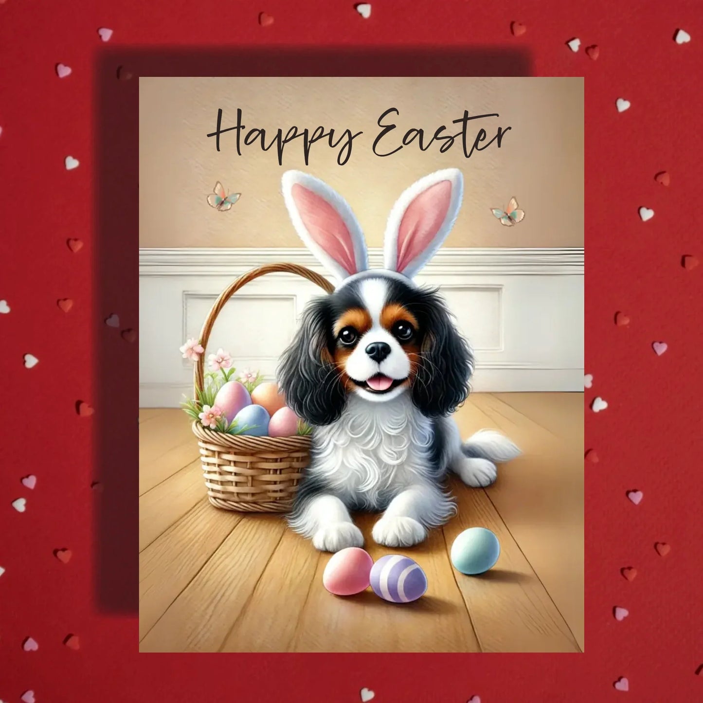 Easter Cavalier King Charles Greeting Card – Bunny Ears Dog Spring Greeting