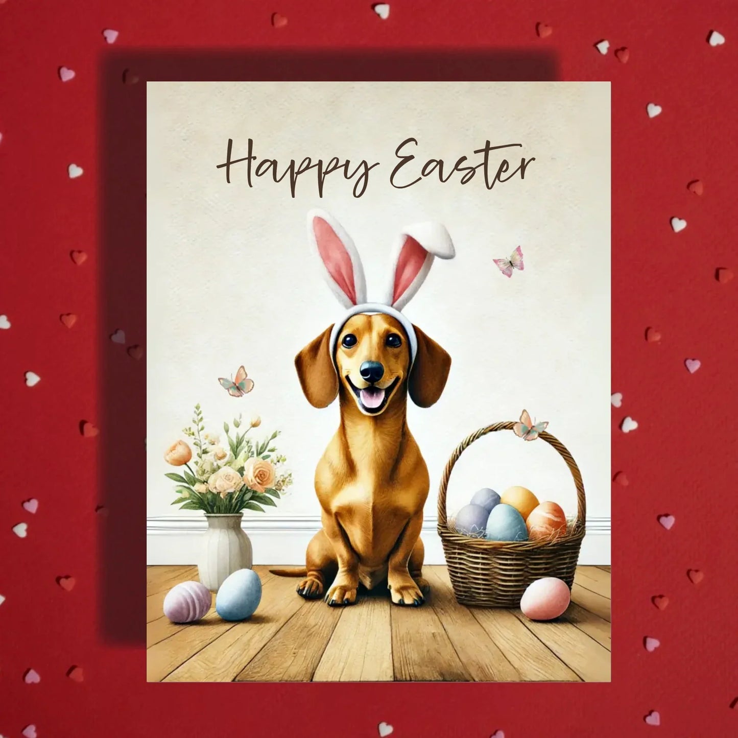 Easter Dachshund Greeting Card – Cute Bunny Ears Dog Spring Greeting