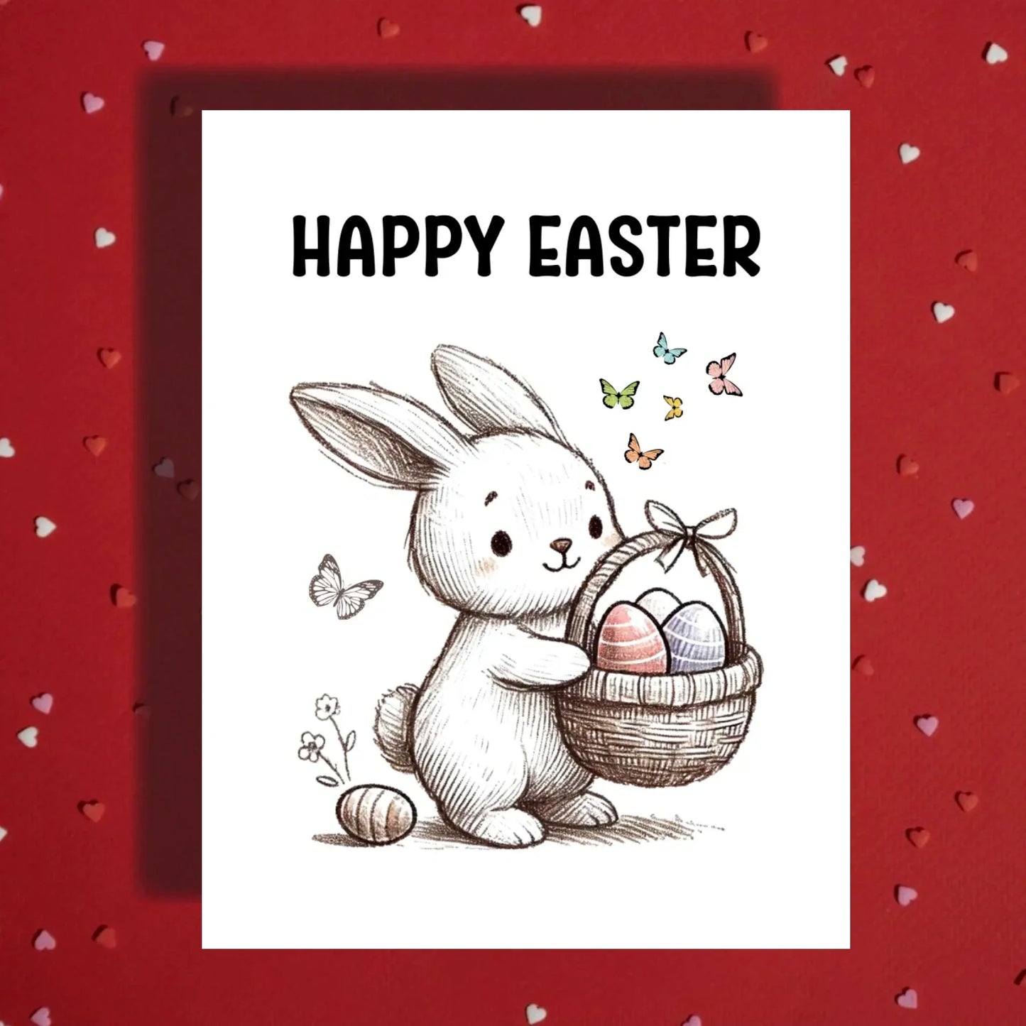 Easter Bunny Card – Cute Basket Eggs Spring Greeting