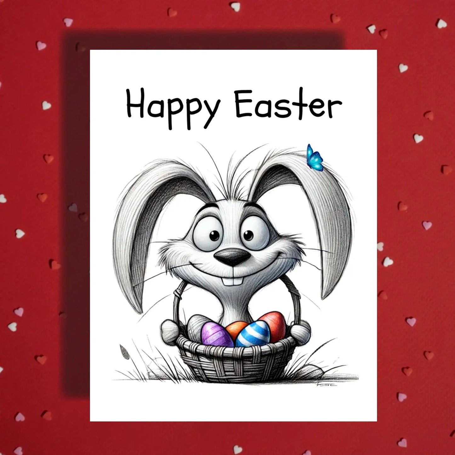 Easter  Bunny Card – Cute Basket Eggs Spring Greeting