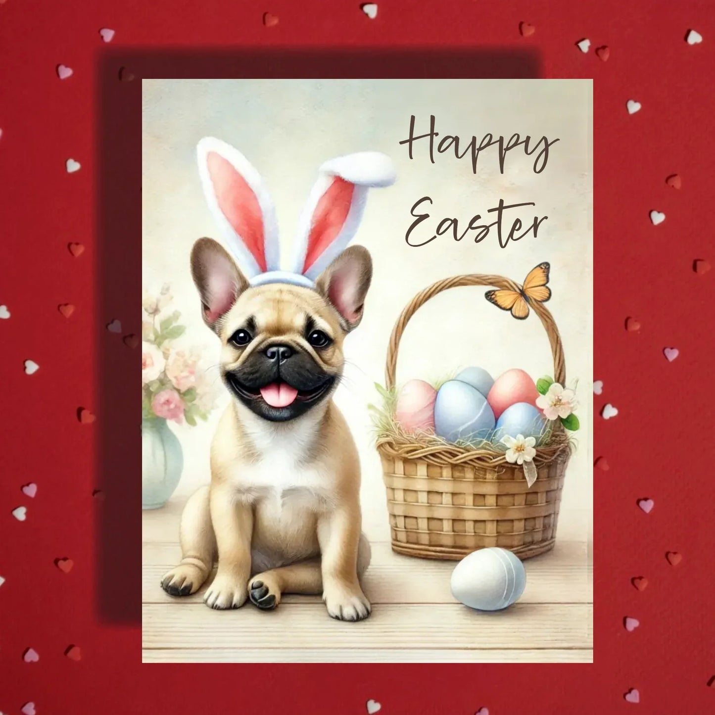 Easter French Bulldog Greeting Card – Bunny Ears Frenchie Spring Greeting