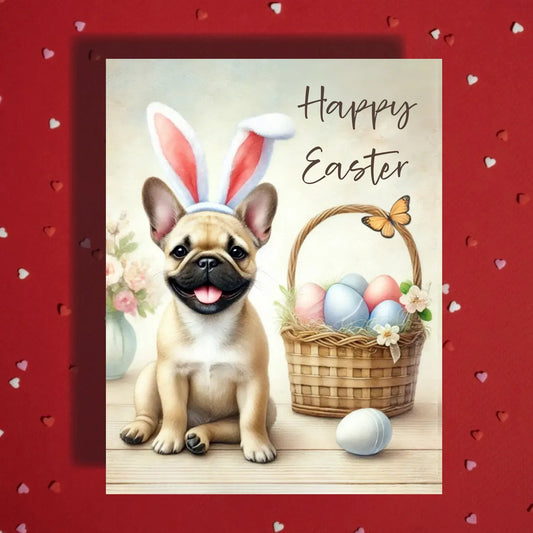Easter French Bulldog Greeting Card – Bunny Ears Frenchie Spring Greeting