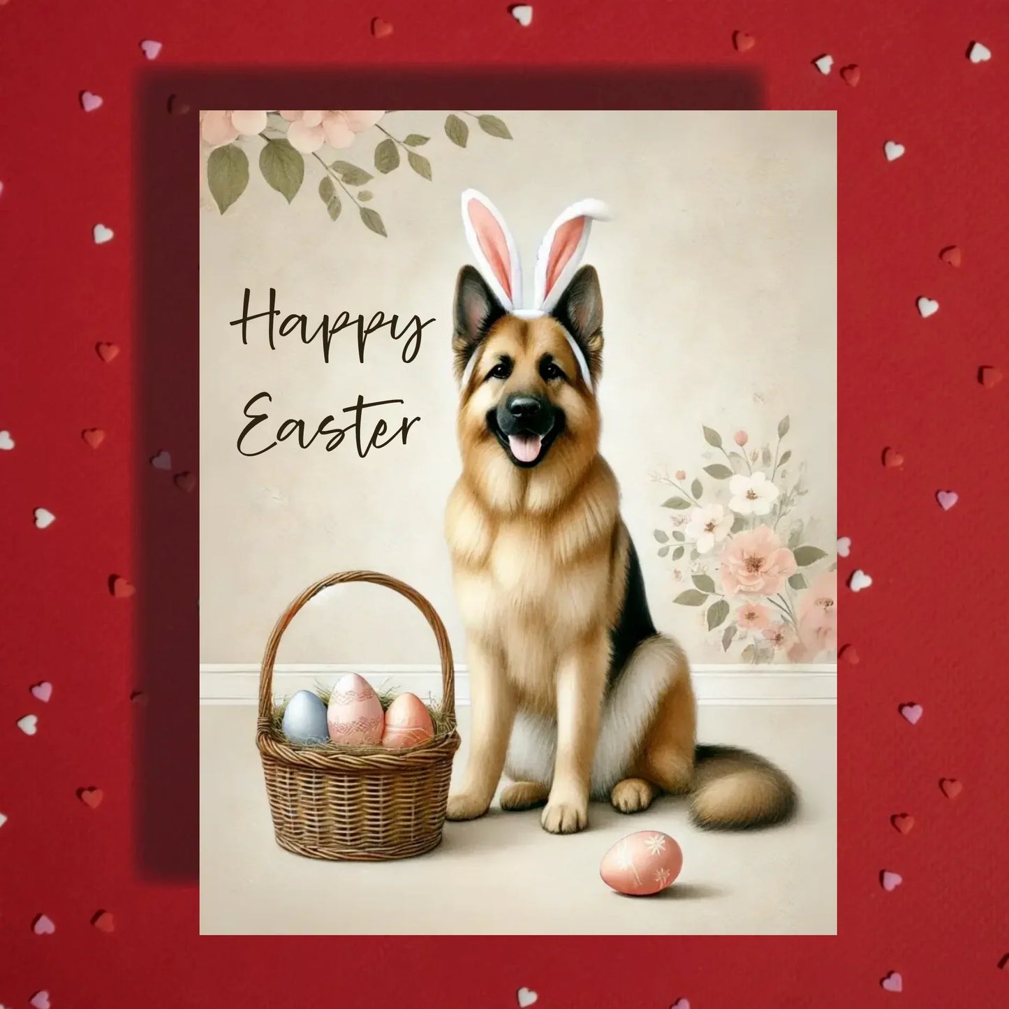 Easter German Shepherd Greeting Card – Bunny Ears Dog Spring Greeting