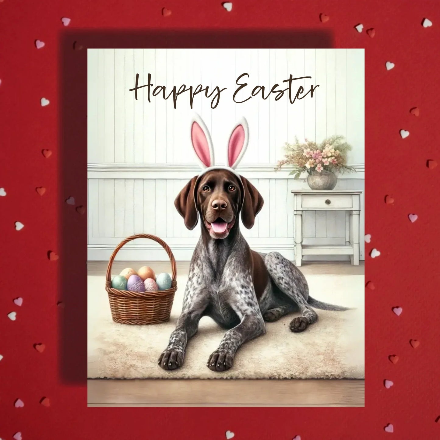 Easter German Shorthaired Pointer Greeting Card – Bunny Ears Dog Greeting