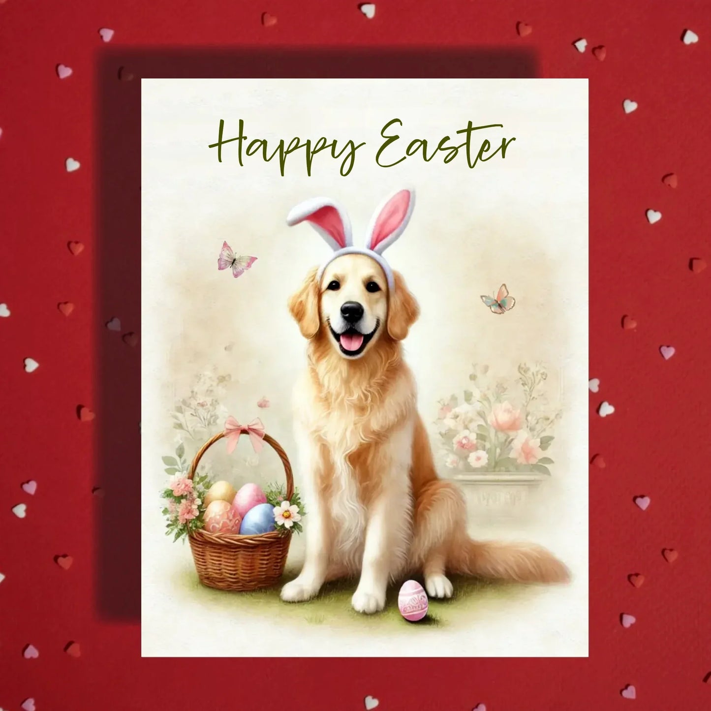 Easter Golden Retriever Greeting Card – Bunny Ears Dog Spring Greeting