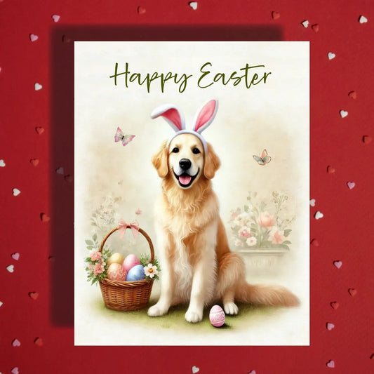 Easter Golden Retriever Greeting Card – Bunny Ears Dog Spring Greeting