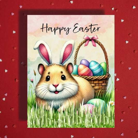 Easter Hamster Greeting Card – Cute Bunny Ears Spring Greeting