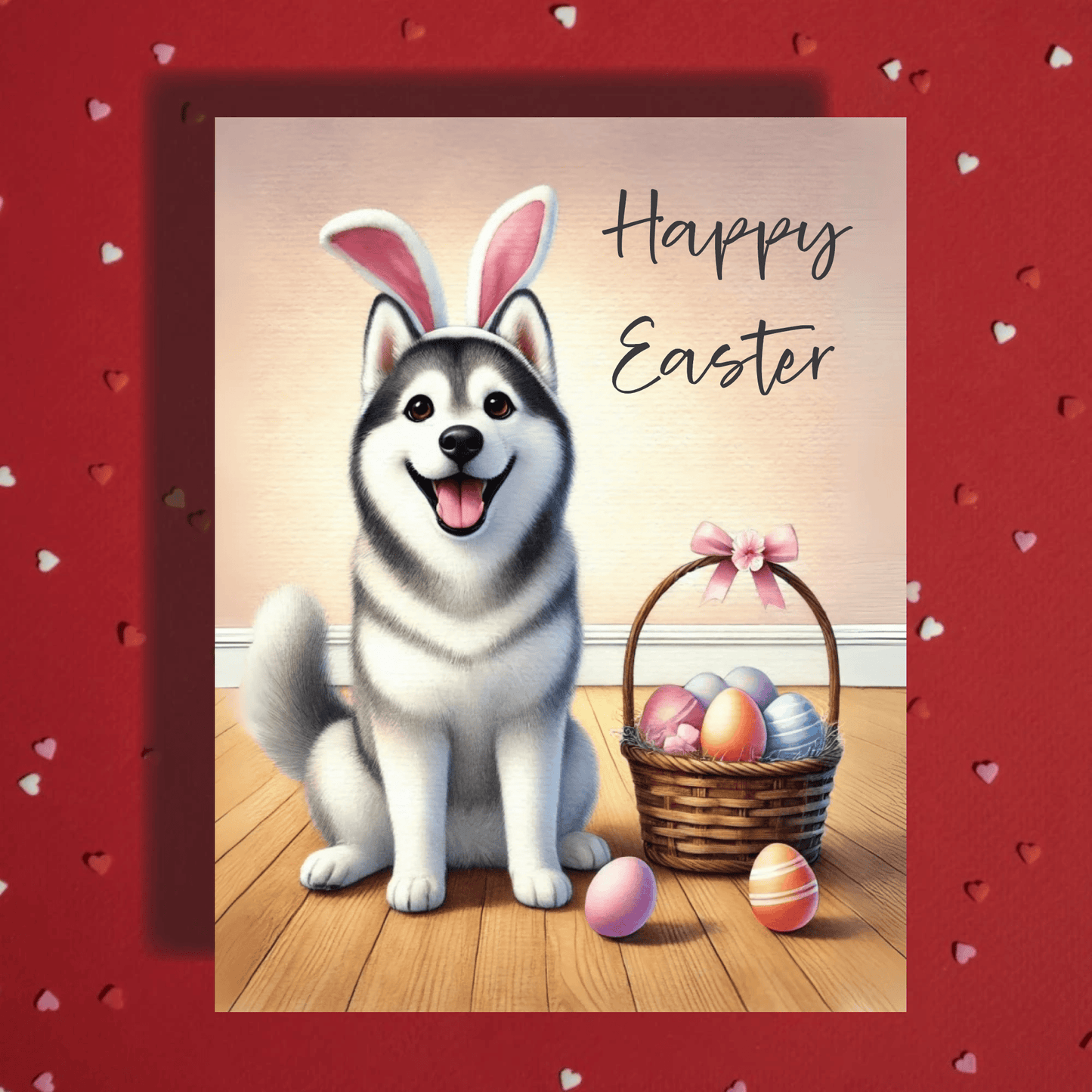 Easter Husky Greeting Card – Cute Bunny Ears Dog Spring Greeting
