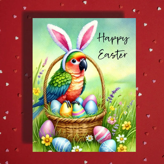 Easter Parrot Greeting Card – Cute Bunny Ears Bird Spring Greeting