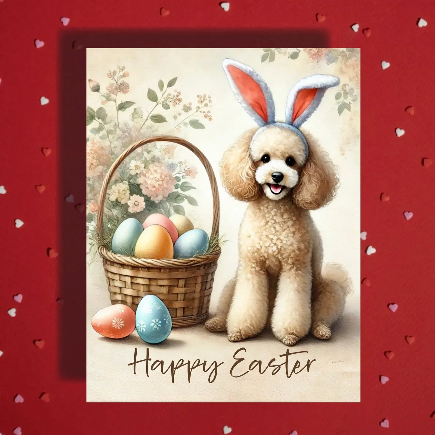 Easter Poodle Greeting Card – Cute Bunny Ears Dog Spring Greeting