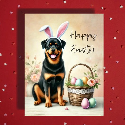 Easter Rottweiler Greeting Card – Cute Bunny Ears Dog Spring Greeting