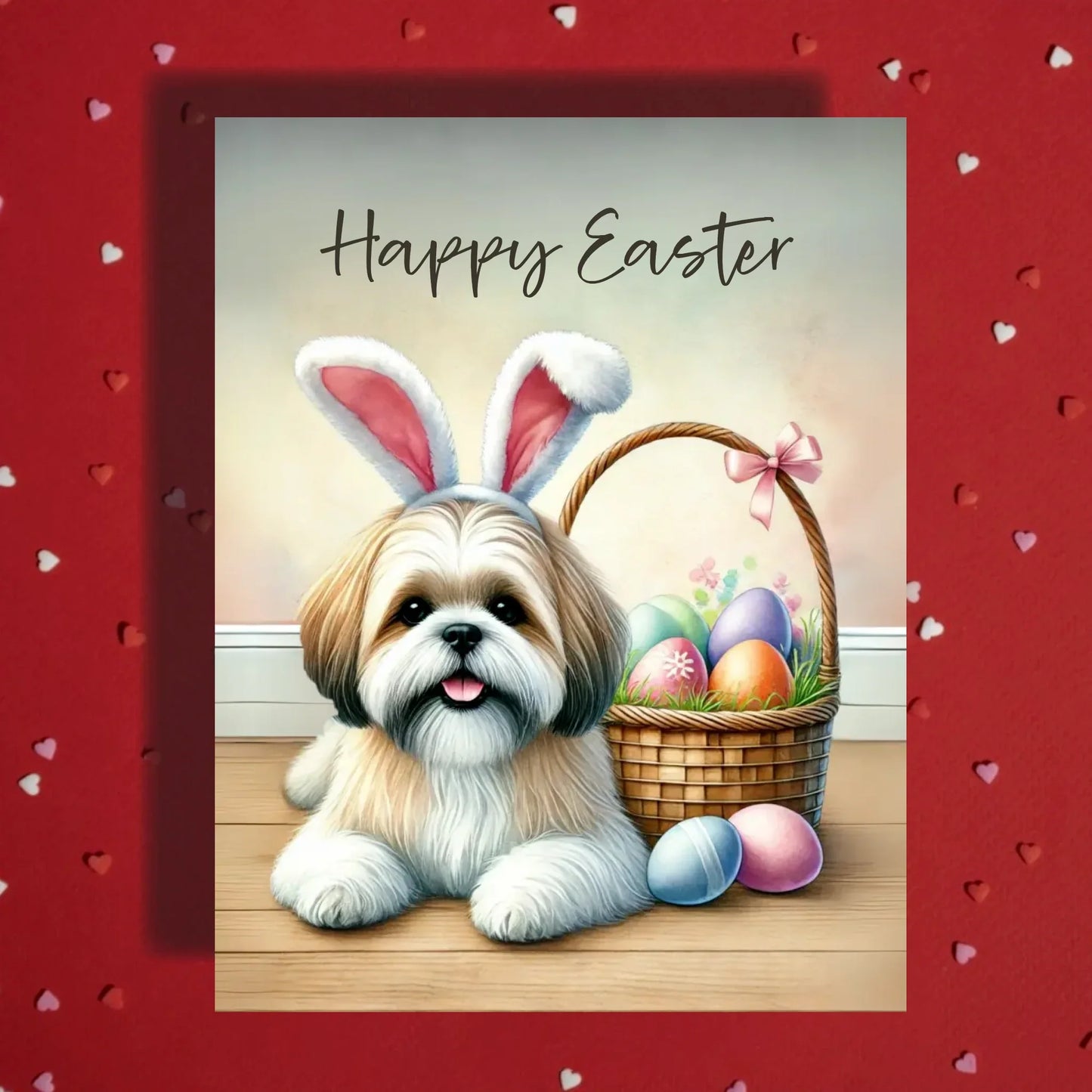 Easter Shih Tzu Greeting Card – Cute Bunny Ears Dog Spring Greeting